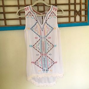 2/$20 🎈 Know Rose Long Off White Boho Embroidered Tank Top, size small